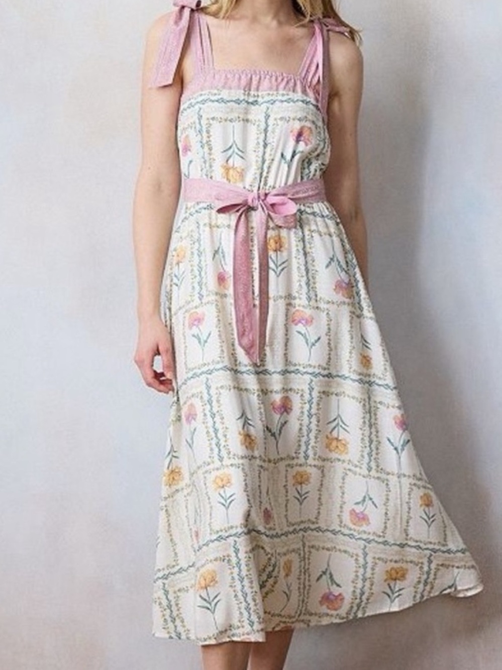 LC Lauren Conrad White Floral Maxi Dress with Pink Ties